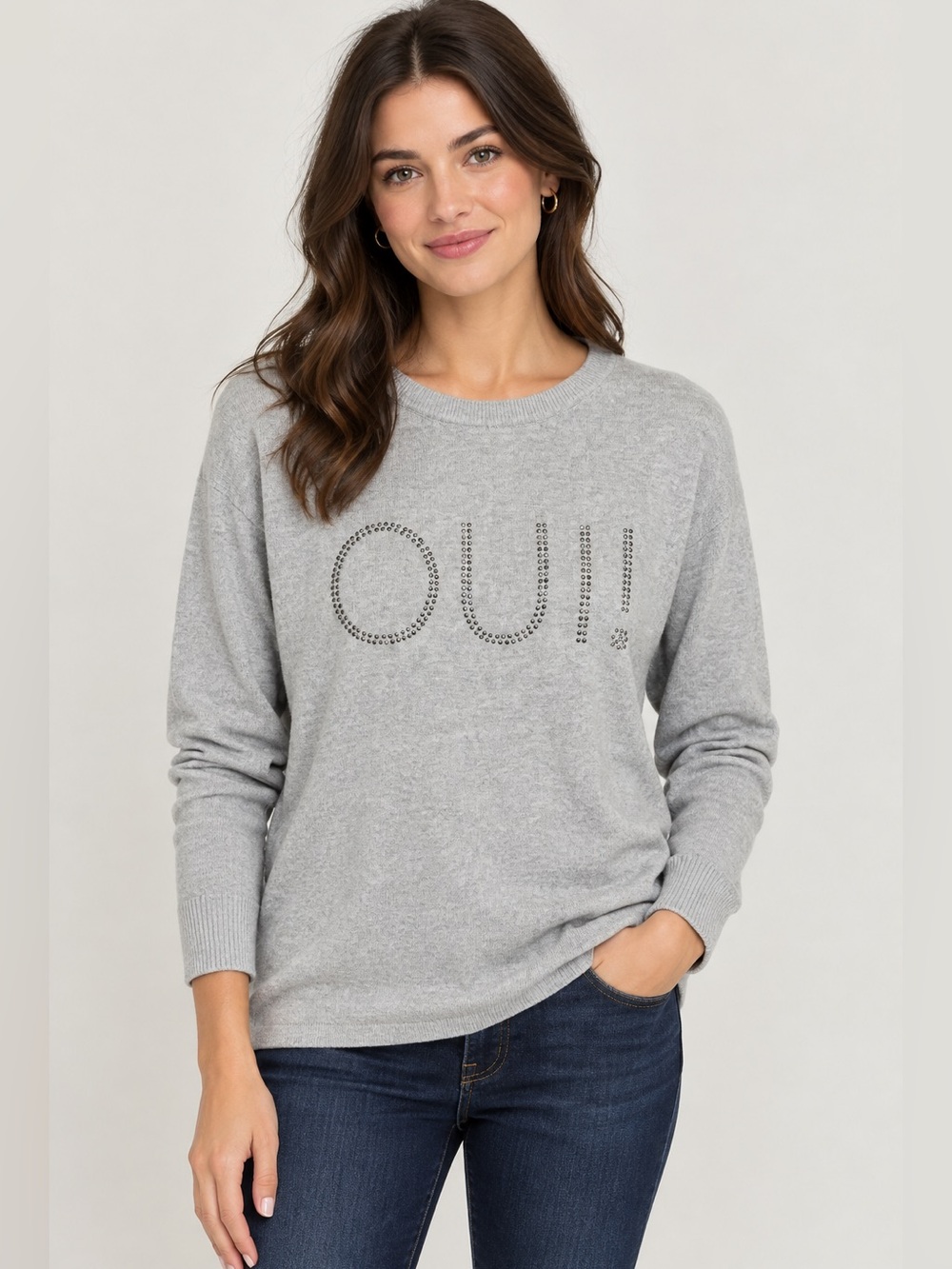 GAP Light Gray Crewneck Sweater with Studded OUI